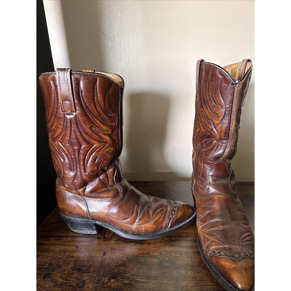 Acme Mens Cowboy Boots Chocolate Brown Size 9.5 E
